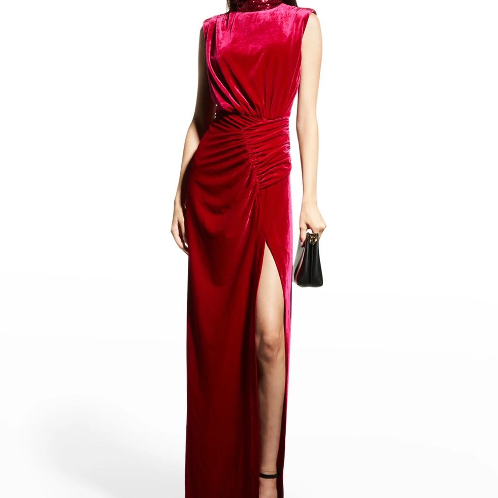 Ronny Kobo Sequin Velvet Red Gown